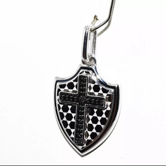.20CT BLACK DIAMOND "CRUSADER SHIELD" CLUSTER DROP PENDANT - Picture 2 of 6